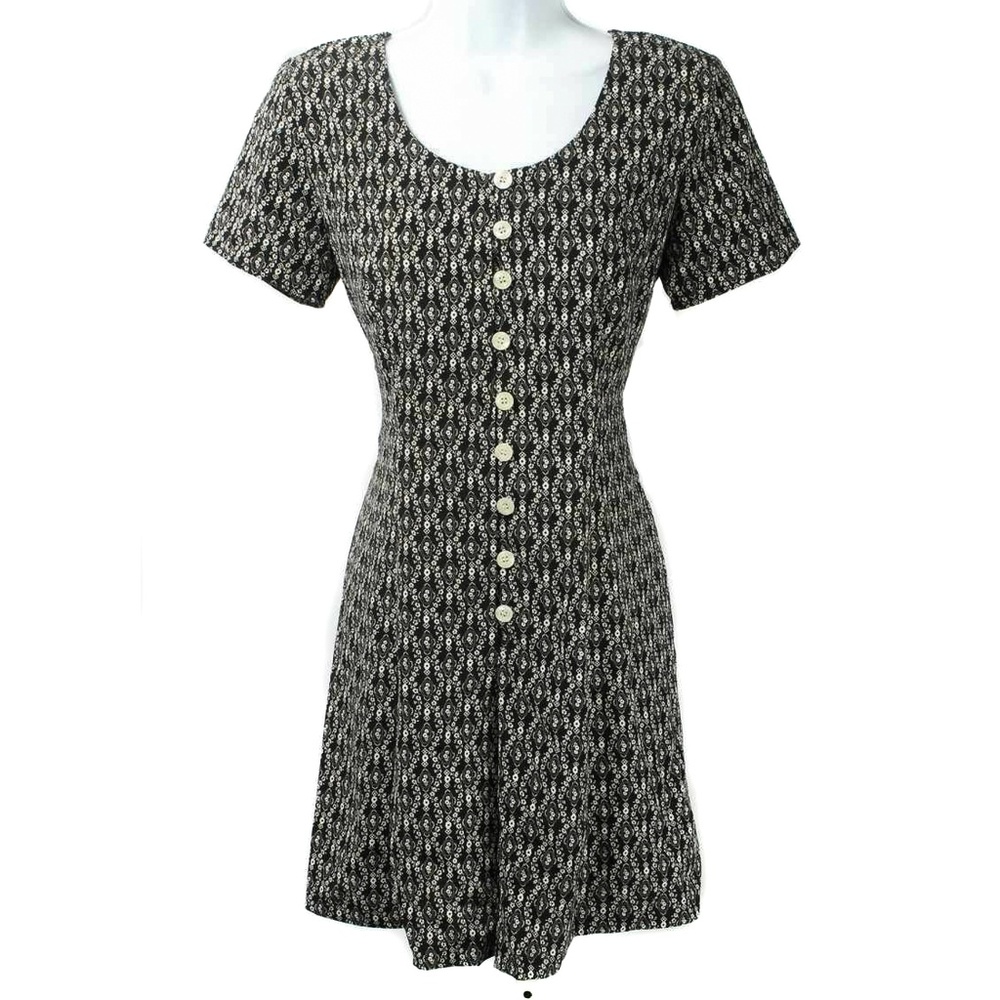 CAREN DESIREE Vintage 90s Black & White Floral Pattern Button Women's Romper